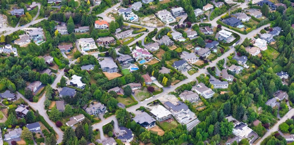 aerial view of luxury homes in british properties west vancouver bc canada